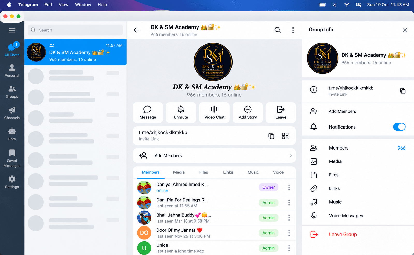 Telegram platform screenshot